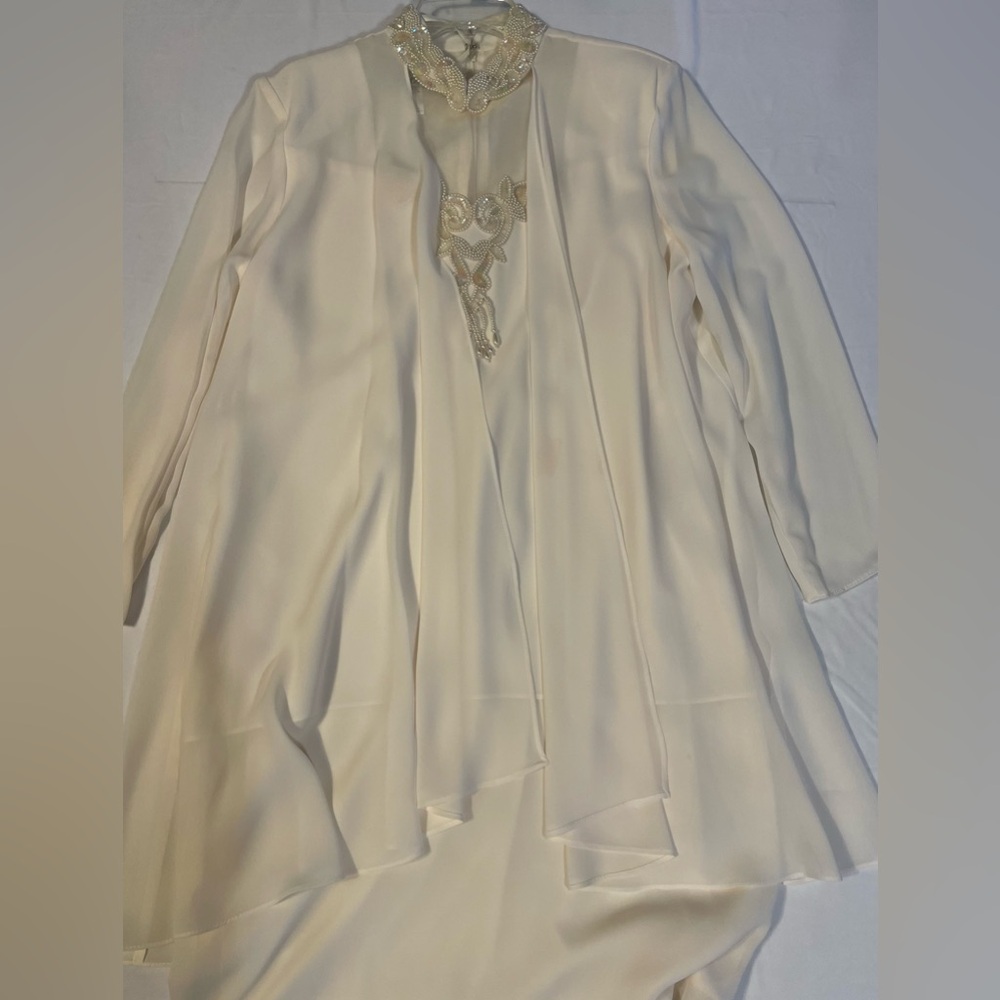 Patra Cream Long Sleeve Embellished Layered Dress